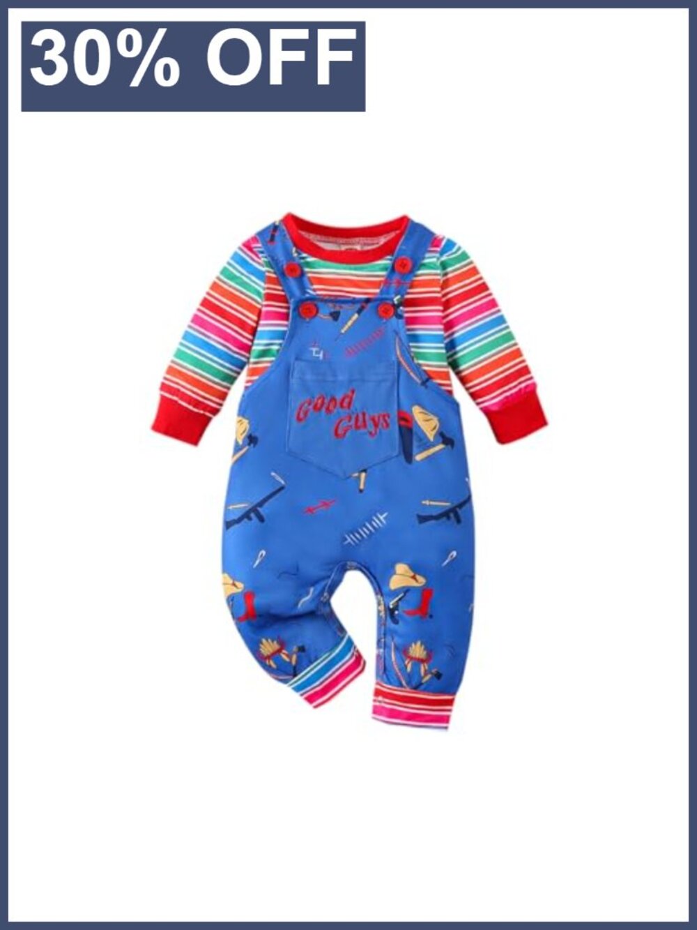 Baby Toddler Boy Chucky Halloween Costume Overalls Rainbow Tee Set